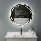Lustra - WISFOR Lustro łazienkowe LED okrągłe 80 cm, lustro ścienne z przełącznikiem dotykowym, ściemniacz przeciwmgielny do makijażu w łazience i sypialni, 3 kolory światła, energooszczędność IP56 - miniaturka - grafika 1