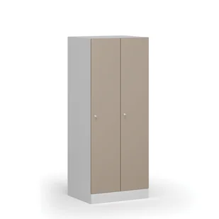 Szafka ubraniowa obniżona, 2 schowki, 1500 x 600 x 500 mm, zamek cylindryczny, drzwi beżowe - Szafki biurowe - miniaturka - grafika 1