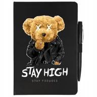 Zeszyty szkolne - NOTES CZARNY A5 LINIA+ DŁUGOPIS STAY HIGH Wzory - miniaturka - grafika 1