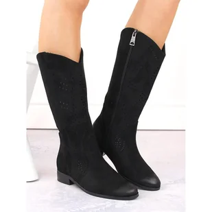 Zamszowe kozaki damskie ażurowe czarne Vinceza 58237 - Kozaki damskie - miniaturka - grafika 1