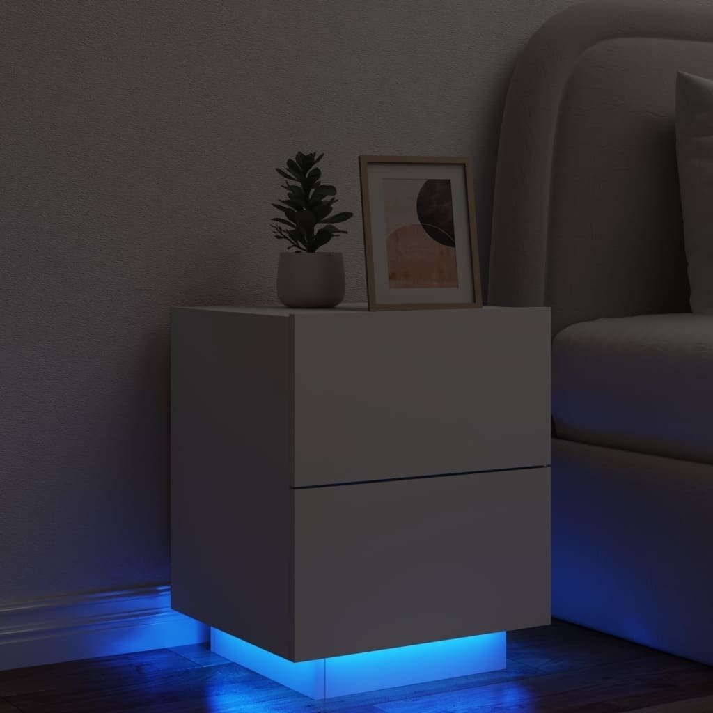 Szafka nocna z oświetleniem LED Biały Materiał drewnopochodny