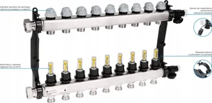 Afriso PROCALIDA VA 1C nierdzewny 9 obwodowy rozdzielacz do ogrzewania podłogowego z zaworami termostatycznymi i przepływomierzami 86 409 - Grzałki do akwarium - miniaturka - grafika 1