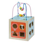 Łamigłówki - Teamson Kids Przedszkole 5 w 1 Drewniana kostka do ćwiczeń, wielofunkcyjna zabawka edukacyjna, labirynt z koralikami, sortownik kolorów i kształtów - miniaturka - grafika 1