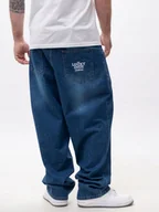 Spodnie męskie - SZEROKIE Spodnie Jeansowe BAGGY Męskie Ciemne Niebieskie HAFTY Lucky XL - miniaturka - grafika 1