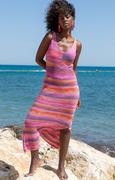 Sukienki - Długa sukienka na ramiączka z przędzy recyklingowej F1689, Kolor różowy, Rozmiar XS/S, Fobya - Primodo.com - miniaturka - grafika 1