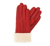 Rękawiczki - Ocieplane rękawiczki damskie ze skóry naturalnej z kożuchem - miniaturka - grafika 1