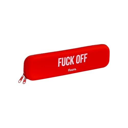 Fisura – Oryginalny silikonowy piórnik „F*ck off”, czerwone etui wielofunkcyjne, miękki i elastyczny silikon, organizer na długopisy z zamkiem, 20 x 5 cm