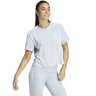 Koszulki i topy damskie - Koszulka damska adidas Essentials 3-Stripes Single Jersey Crop Top błękitna - miniaturka - grafika 1