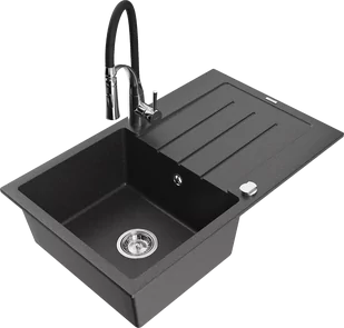 Mexen Bruno zlewozmywak granitowy 1-komorowy z ociekaczem i baterią kuchenną Aster, czarny nakrapiany - 6513-76-73450-07 - Zlewozmywaki z baterią - miniaturka - grafika 1