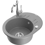 Zlewozmywaki z baterią - Mexen Kevin zlewozmywak granitowy 1-komorowy z ociekaczem i baterią kuchenną Carla, szary - miniaturka - grafika 1