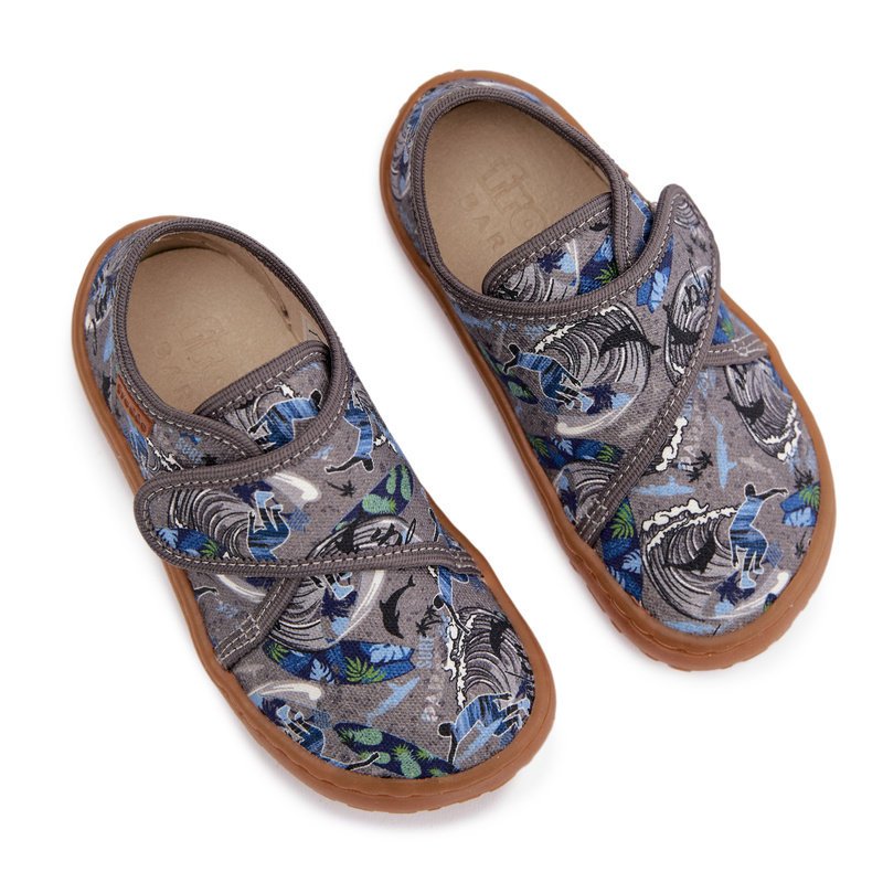Kapcie Dziecięce Chłopięce Na Rzep Barefoot Surfer Froddo G1700438-7 Szare 33-29