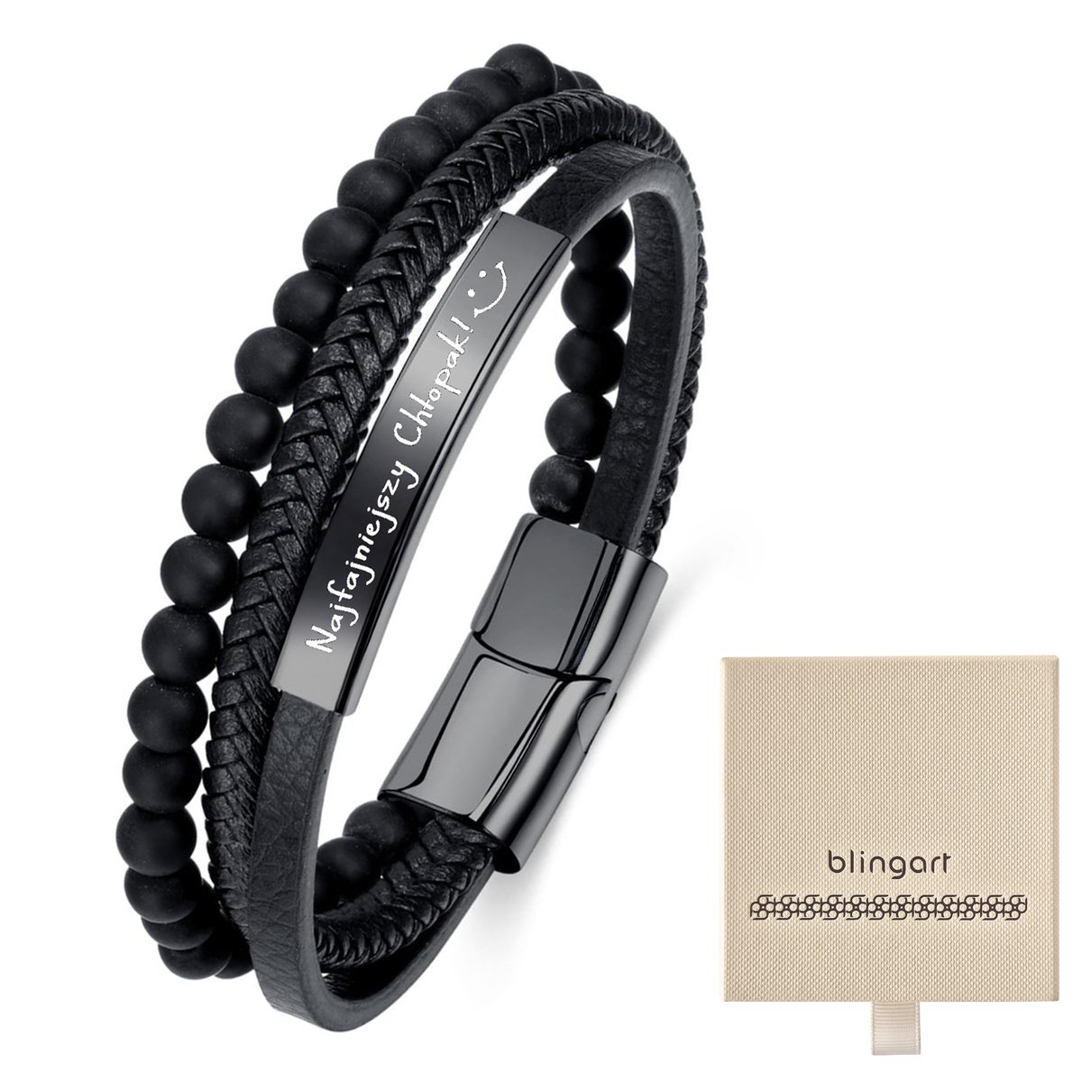 Bransoletka z GRAWEREM SKÓRZANA męska potrójna KOR