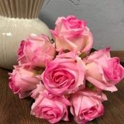 Sztuczne kwiaty - RÓŻA RÓŻE różowe BUKIET gumowane  jak żywe 30 cm - miniaturka - grafika 1