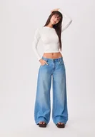 Spodnie damskie - Stradivarius Jeansy baggy ŚREDNI NIEBIESKI DENIM 36 - miniaturka - grafika 1