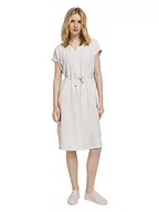 Sukienki - TOM TAILOR Damski Lniana sukienka midi marszczona 1025884, 27037 - Offwhite Thin Stripe Woven, 44 - miniaturka - grafika 1
