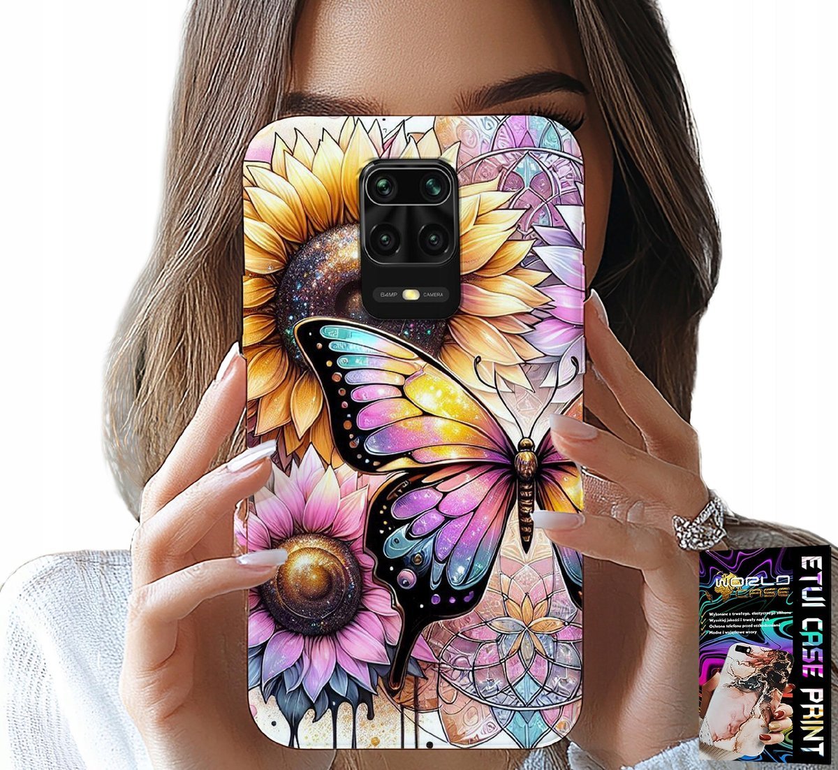 ETUI DO XIAOMI NOTE 9 PRO / 9S - SŁONECZNIK Z MOTYLKIEM, OBUDOWA + FOLIA