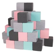 Maty edukacyjne - KiddyMoon Miękkie klocki 14cm sześciany: jasnoszary-ciemnoszary-różowy-miętowy 48 - miniaturka - grafika 1