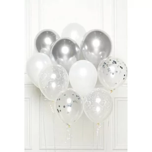 Balony 27,5cm biało-srebrne, 10szt. - Balony i akcesoria - miniaturka - grafika 1