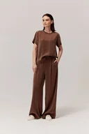 Spodnie damskie - Spodnie z wiskozą i lyocellem Figro brązowe - miniaturka - grafika 1