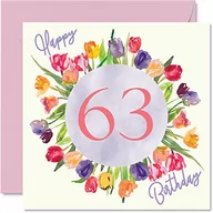 Kartki okolicznościowe i zaproszenia - Piękne kartki na 63. urodziny dla kobiet - bukiet kwiatów tulipanów - kartka urodzinowa dla niej babci, babci babci prezenty urodzinowe, 145 mm x 145 mm piękne kwiatowe kartki okolicznościowe prezent - miniaturka - grafika 1