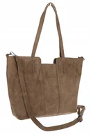 Torebki damskie - Torebka damska shopper worek zamsz elegancka duża lekka torba H087 Brązowa - miniaturka - grafika 1