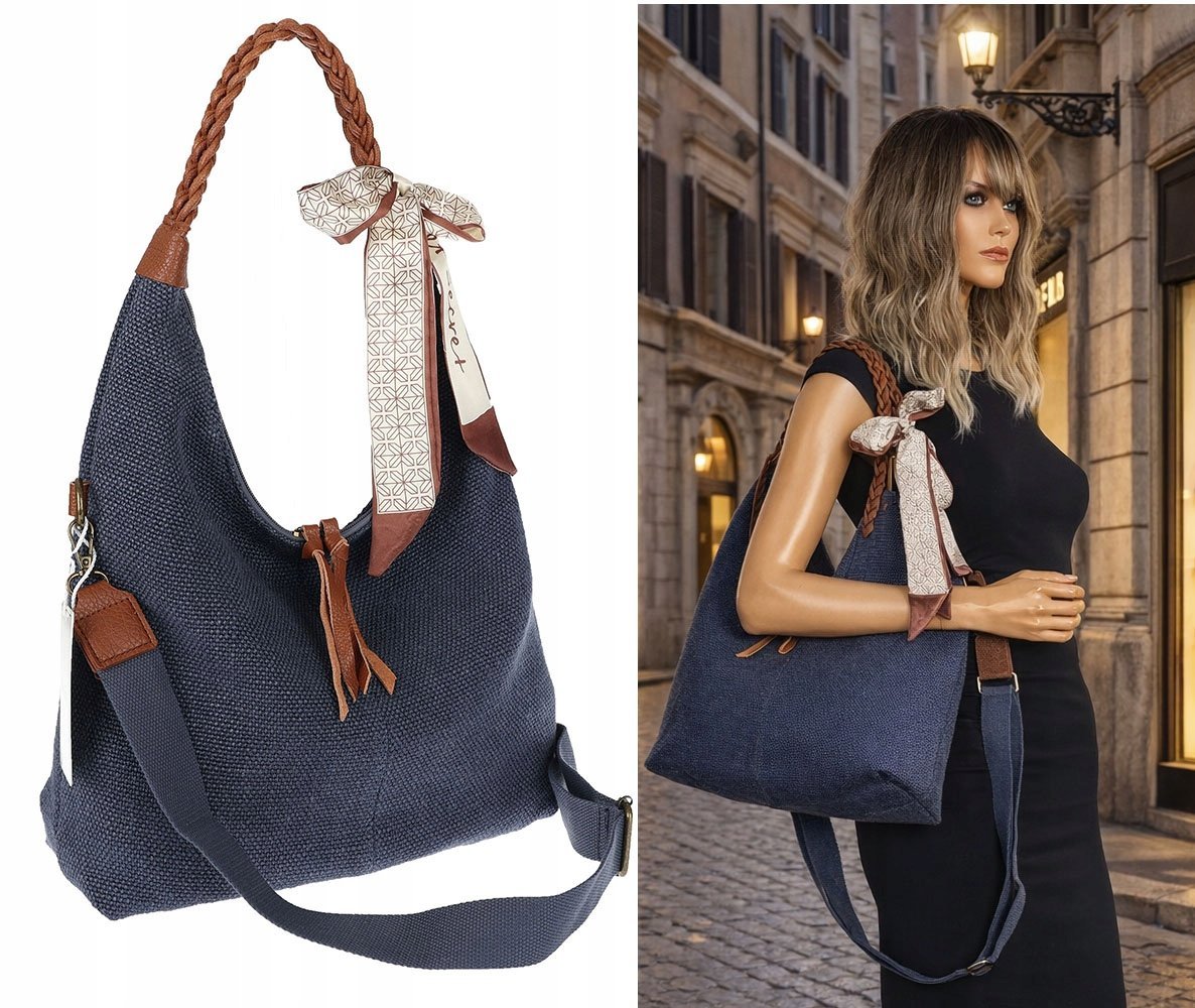 Torebka Damska Worek Shopper Torba na Ramię duża pajemna MA359 Granatowa