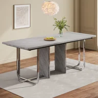 Stoły - Nowoczesny prostokątny stół jadalny 180x80 cm z metalowymi nogami – stabilny stół dla 6-8 osób, elegancki design, kolor szary + srebrny - miniaturka - grafika 1