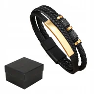 Bransoletki - Bransoletka Czarna Pleciona z Złotymi Elementami i Magnetycznym Zapięciem - miniaturka - grafika 1