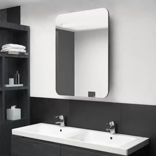 vidaXL Szafka łazienkowa z lustrem LED szara z połyskiem 60x11x80 cm 326506 - Szafki łazienkowe - miniaturka - grafika 1