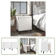 Szafki nocne - The Living Store Szafka nocna z metalowymi nogami biała 40x30x50 cm - miniaturka - grafika 1