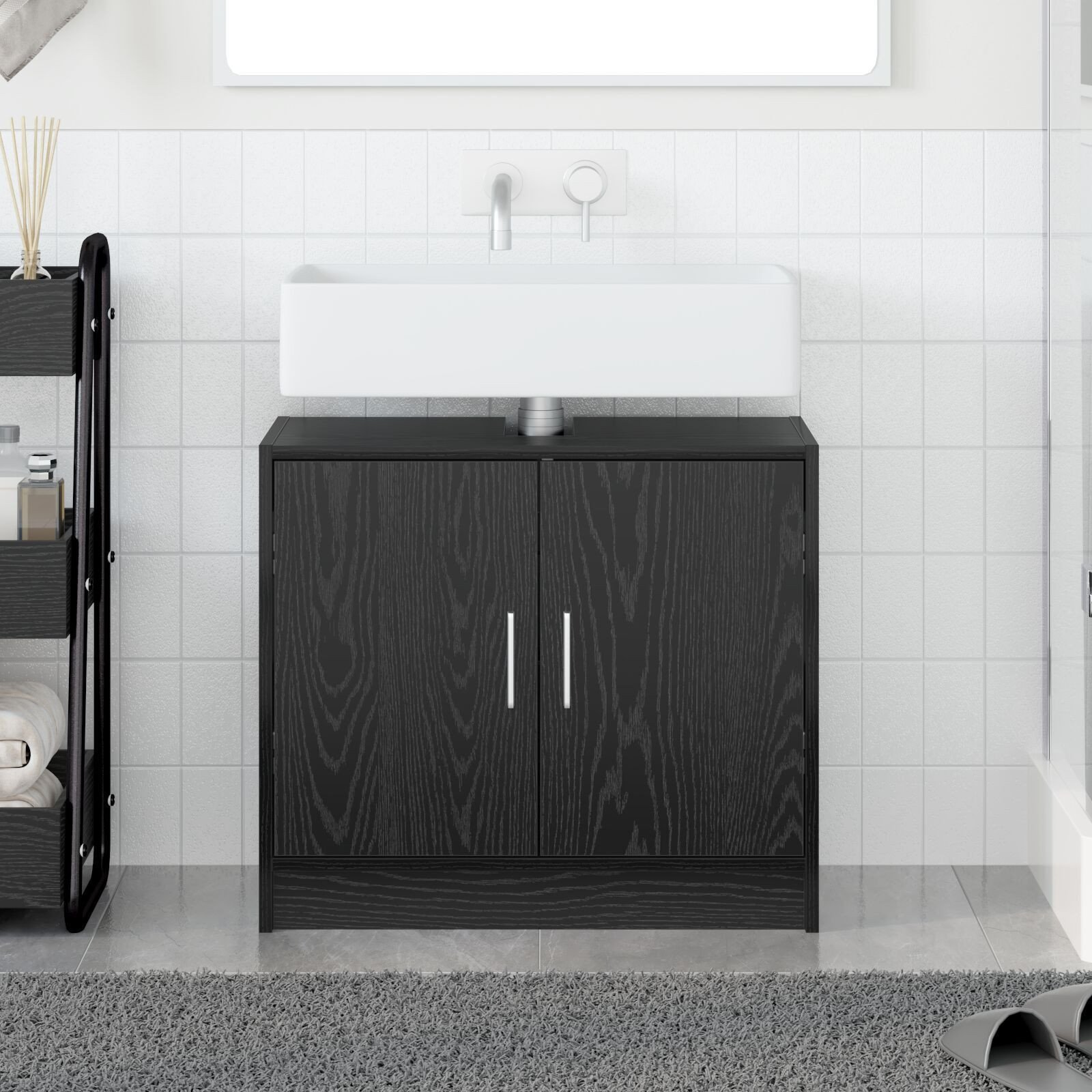 vidaXL Szafka pod umywalkę Czarny dąb 63x29x55 cm Drewno inżynieryjne