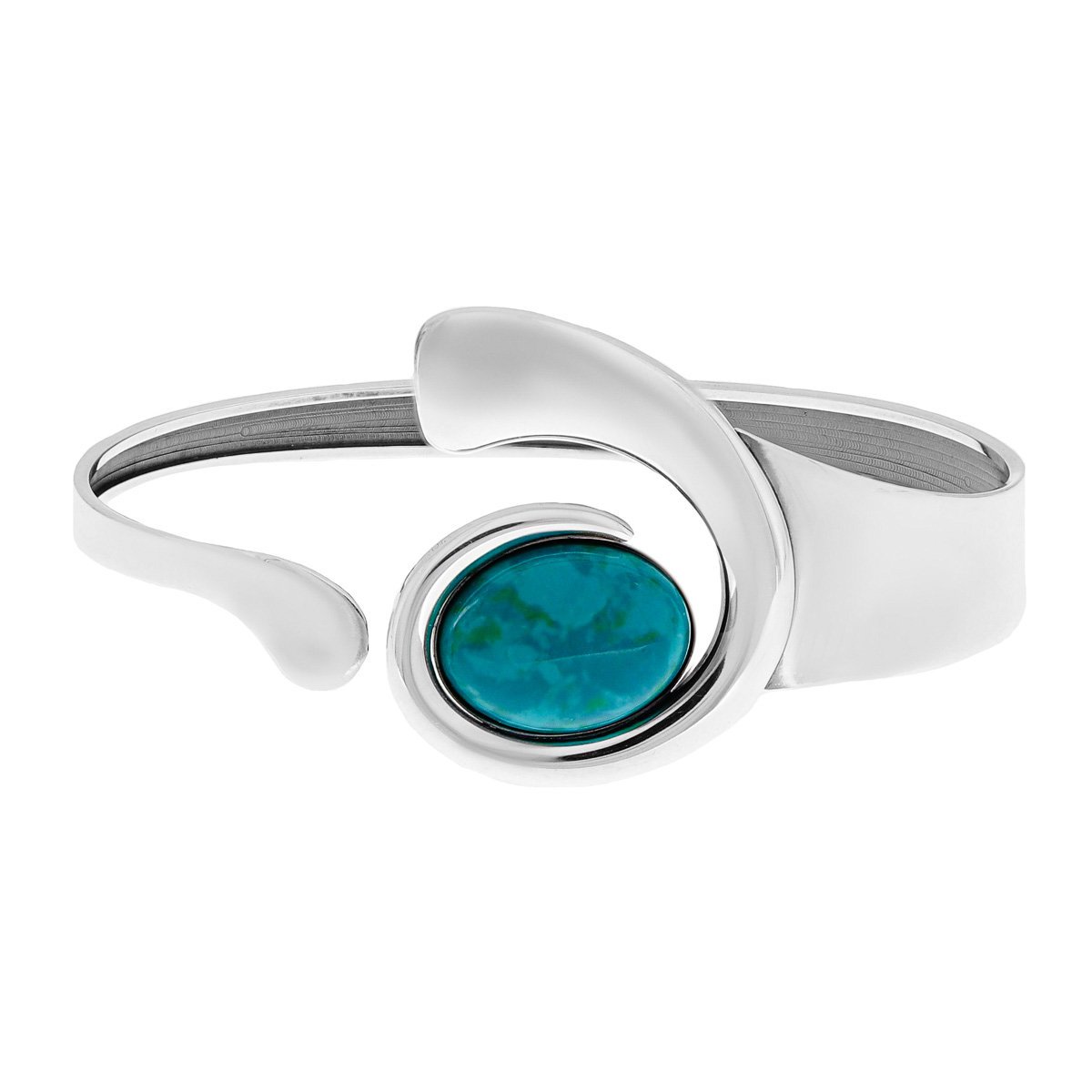 Srebrna bransoletka sztywna bangl z zielonym malachitem pr. 925