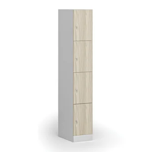 Szafka ubraniowa ze schowkami, 4 schowki, 1850 x 300 x 500 mm, zamek cylindryczny, drzwi laminowane, dąb naturalny - Szafki biurowe - miniaturka - grafika 1