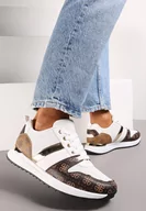 Sneakersy damskie - Białe Wzorzyste Sneakersy przed Kostkę na Grubej Podeszwie Odenia - miniaturka - grafika 1