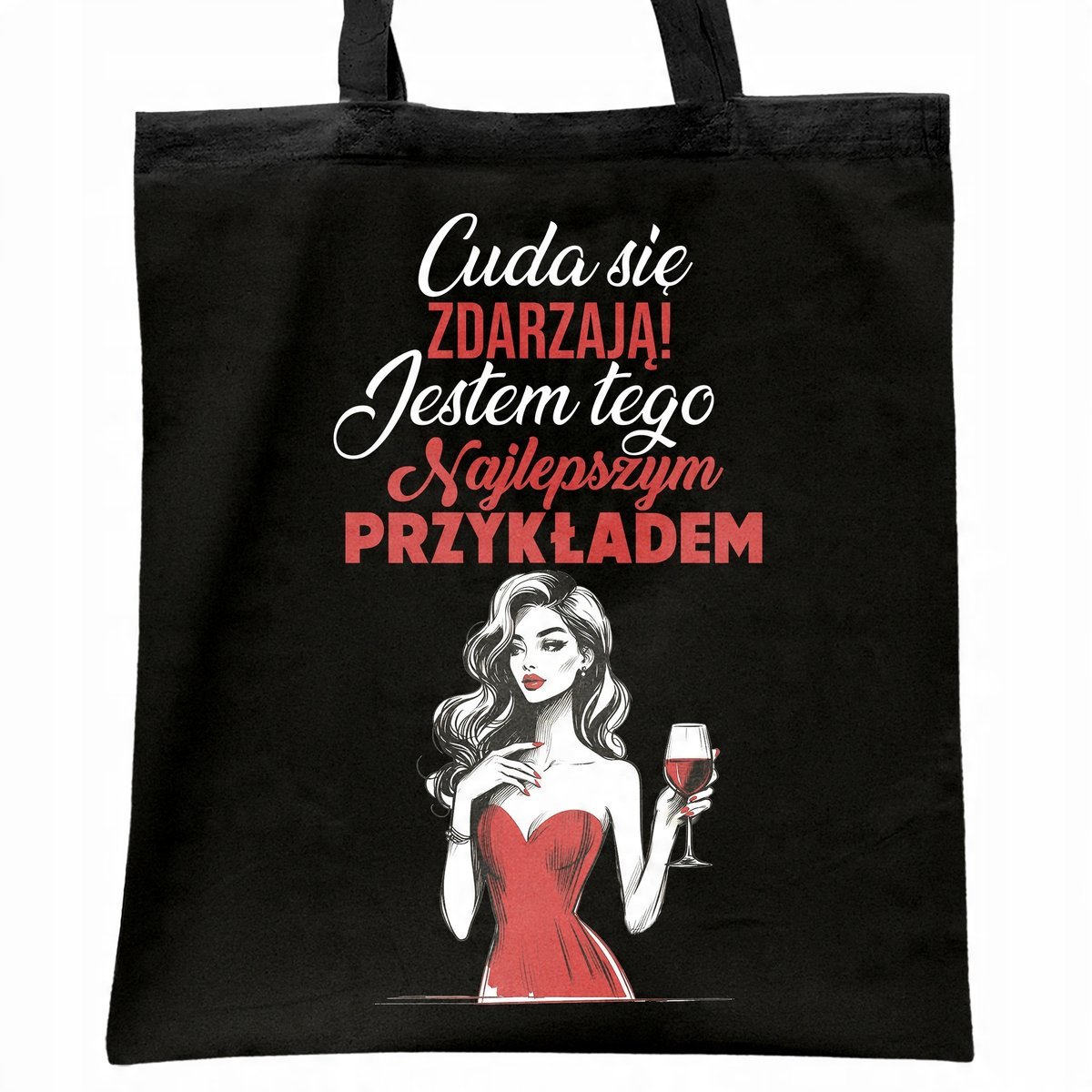 Torba bawełniana czarna na zakupy Cuda Się Zdarzają Dzień Kobiety