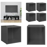 Szafki RTV - vidaXL Szafki pod telewizor 4 szt. Szary wysoki połysk 37x35x37 cm Materiał drewnopochodny - Szafka pod TV - Szafki pod TV - Meble pod TV - Szafka pod TV - miniaturka - grafika 1