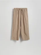 Spodnie damskie - Reserved - Wiskozowe spodnie z wiązaniem - beżowy - miniaturka - grafika 1