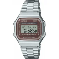 Zegarki męskie - Srebrny zegarek Casio Vintage z brązową ramką A168WA-5AYES w stylu Retro - miniaturka - grafika 1