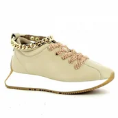 Trampki damskie - Beżowe trampki damskie z łańcucszkiem CARINII - Carinii - miniaturka - grafika 1