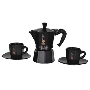 Bialetti - Zestaw Moka Express 3tz Czarna + 2 filiżanki do espresso ze spodkami - Zaparzacze i kawiarki - miniaturka - grafika 1