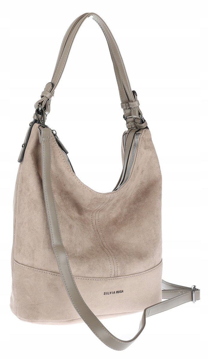 Torebka damska shopper worek A4 zamsz elegancka lekka duża torba S397 Szara