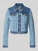 Kurtki damskie - Kurtka jeansowa ze wzorem w pepitkę - miniaturka - grafika 1