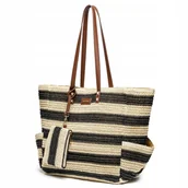 Torby i wózki na zakupy - PUCCINI Torebka Damska Pleciona Letnia Brązowe Paski Na Ramię BK1251009D-2 - miniaturka - grafika 1