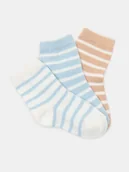 Skarpetki dla dzieci - Sinsay - Bawełniane skarpetki w paski 3 pack - brązowy - miniaturka - grafika 1