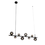 Lampy sufitowe - QAZQA Lampa wisząca czarna z dymionym szkłem  wydłużona 8-punktowa - Monako - miniaturka - grafika 1