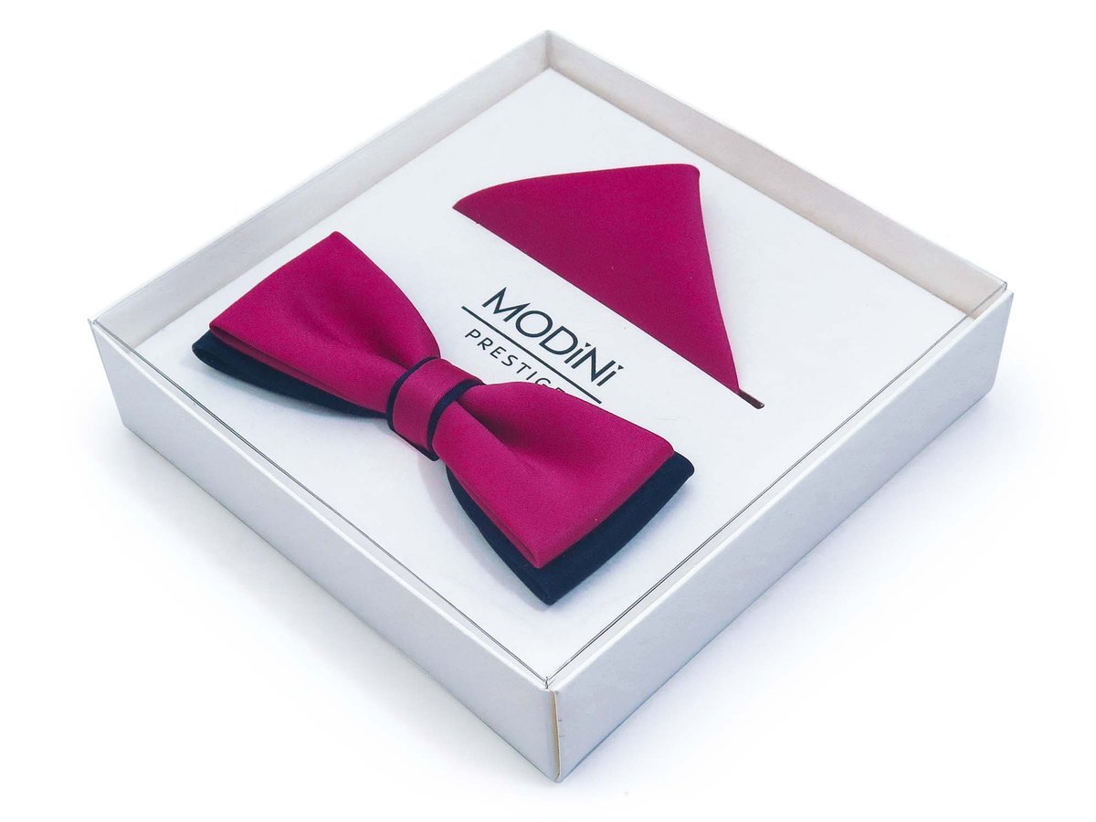 Różowo/amarantowo - granatowa muszka męska slim B54