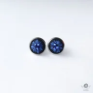 Kolczyki - Haftowane kolczyki niebieskie kwiaty CHABRY wkrętki sztyfty - miniaturka - grafika 1