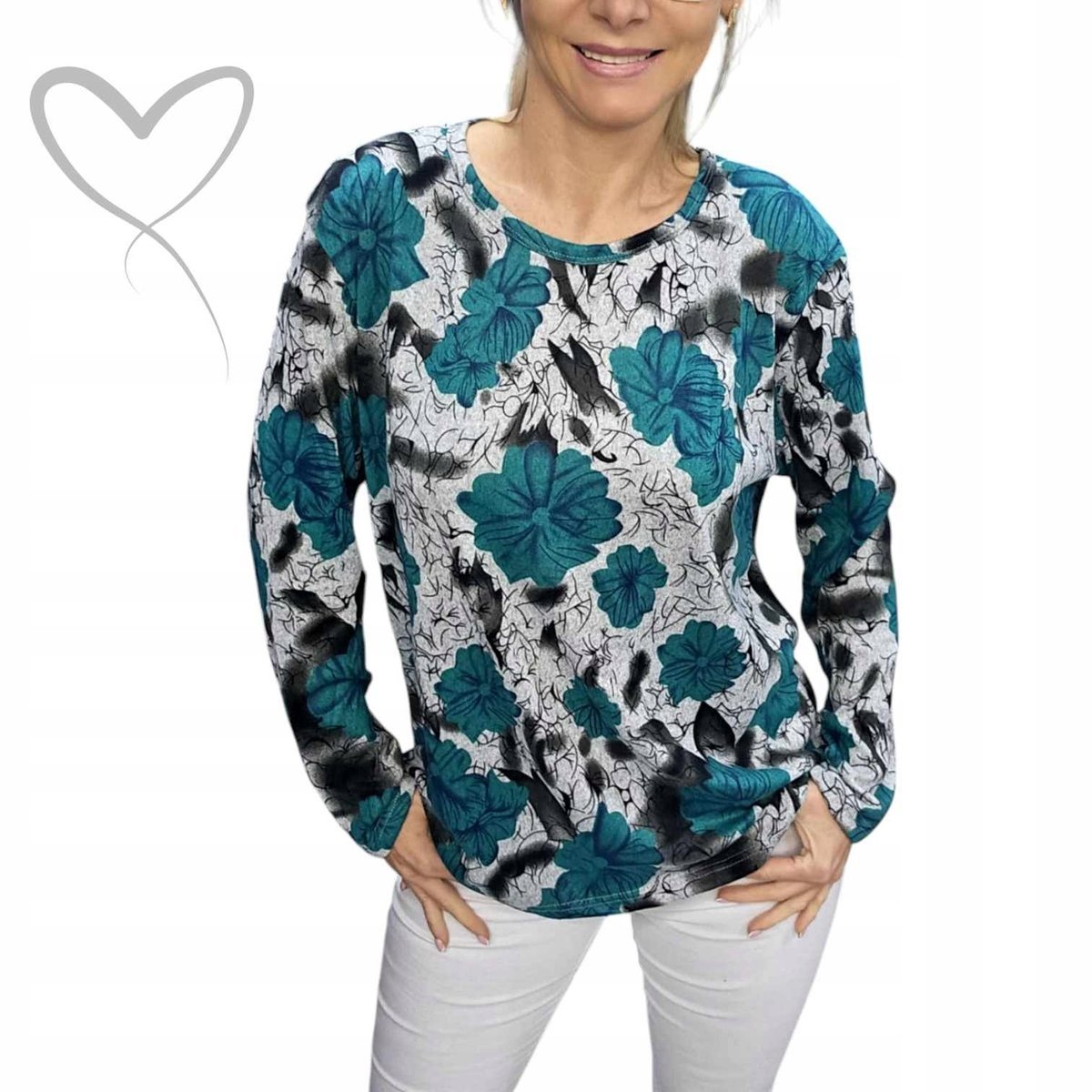 SWETER BAWEŁNIANY KWIAT jak jedwab luźny tunika bluzka 54 56 7xl 8xl