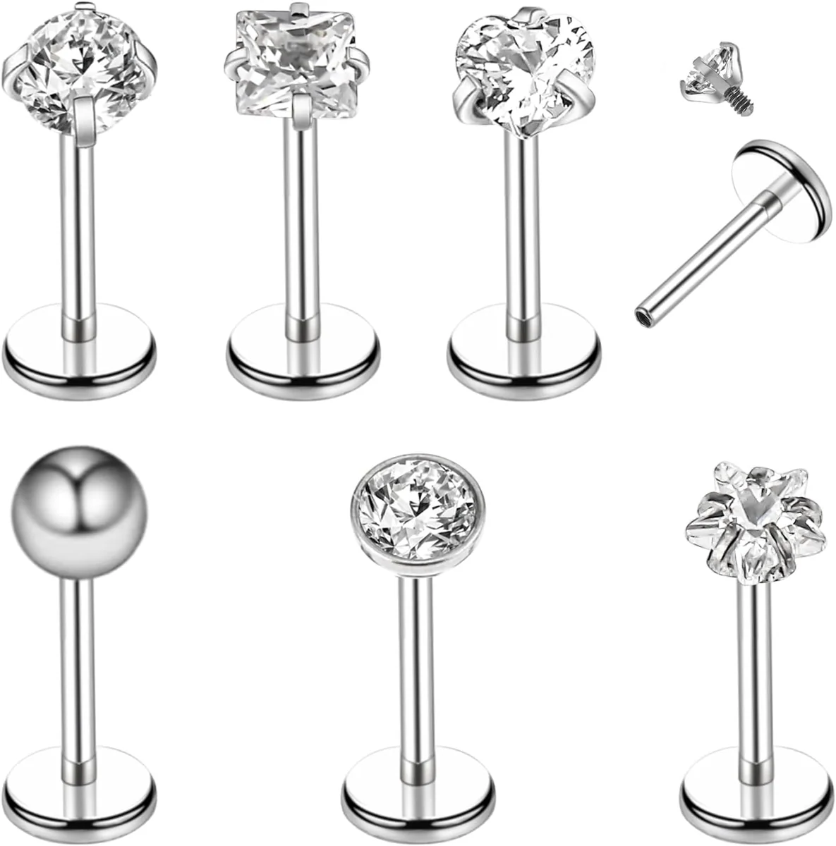 Zestaw 6 kolczyków do piercingu tragus i helix 8 mm stal chirurgiczna