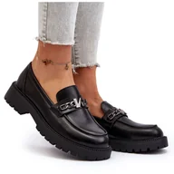 Mokasyny damskie - Vinceza Mokasyny Damskie Na Płaskim Obcasie Czarne Ezoma - miniaturka - grafika 1